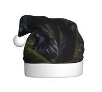 ZSUUGJ Gorra de Papá Noel de felpa de pantera negra para adultos, sombrero de vacaciones suave con ribete blanco y pompón, accesorio festivo reutilizable para el hogar, la oficina y la fiesta