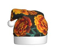 ZSUUGJ Gorro de Papá Noel de felpa con flores de caléndula para adultos, sombrero de vacaciones suave con ribete blanco y pompón, accesorio festivo reutilizable para el hogar, la oficina y la fiesta