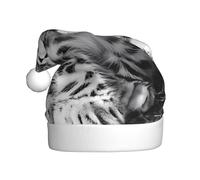 ZSUUGJ Gorro de Papá Noel de felpa de leopardo de nieve blanco y negro para adultos, sombrero de vacaciones suave con ribete blanco y pompón, accesorio festivo reutilizable para el hogar, oficina y