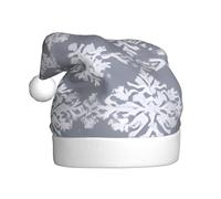ZSUUGJ Gorro de Papá Noel de felpa gris con copos de nieve blancos para adultos, sombrero de vacaciones suave con ribete blanco y pompón, accesorio festivo reutilizable para el hogar, la oficina y la