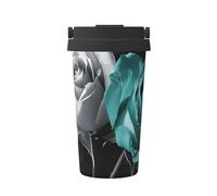 ZSUUGJ Gray Rose - Taza de café aislada con anillo de transporte retráctil, tapa a prueba de fugas de una sola presión, taza térmica de viaje de acero inoxidable 304