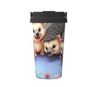 ZSUUGJ Happy Hedgehogs - Taza de viaje portátil de acero inoxidable - Vaso aislado para bebidas frías y calientes con tapa a prueba de fugas, taza de café apta para viajeros para oficina, coche y