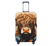 ZSUUGJ Highland Cow Flowers - Protector elástico para equipaje, resistente al polvo y a los arañazos, se adapta a maletas de 18 a 32 pulgadas, Black, L