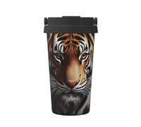 ZSUUGJ Jungle Tiger - Taza de café aislada con anillo de transporte retráctil, tapa a prueba de fugas de una sola presión, taza térmica de viaje de acero inoxidable 304