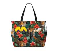 ZSUUGJ Leopards In The Jungle - Bolsa de playa extragrande con bolsillos con cremallera, impermeable, a prueba de arena, para piscina, picnic, gimnasio y viajes