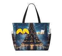ZSUUGJ Lights On Christmas Tree - Bolsa de playa extragrande con bolsillos con cremallera, impermeable, a prueba de arena, para piscina, picnic, gimnasio y viajes
