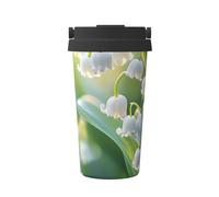 ZSUUGJ Lily of The Valley - Taza de café aislada con anillo de transporte retráctil, tapa a prueba de fugas de una sola presión, taza térmica de viaje de acero inoxidable 304