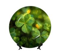 ZSUUGJ Lucky Clover - Plato decorativo de porcelana con soporte y gancho, adorno de pared y mesa, ideal para sala de estar, estudio, 8 pulgadas/10 pulgadas