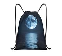 ZSUUGJ Mochila ligera con cordón y diseño de estrellas y luna llena, para viajes, fitness, yoga, playa, Negro, S