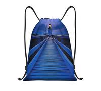 ZSUUGJ Mochila ligera con cordón y diseño de faro de puesta de sol para viajes, fitness, yoga, playa, Negro, S