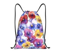 ZSUUGJ Mochila ligera con cordón y diseño de flores de pensamiento, para viajes, fitness, yoga, playa, Negro, S