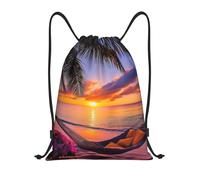 ZSUUGJ Mochila ligera con cordón y diseño de hamaca para playa, puesta de sol, para viajes, fitness, yoga, playa, Negro, S