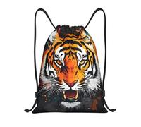 ZSUUGJ Mochila ligera con cordón y diseño de pintura al óleo de tigre para viajes, fitness, yoga, playa, Negro, M