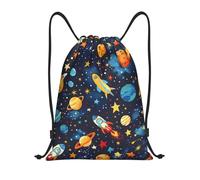 ZSUUGJ Mochila ligera con cordón y diseño espacial para viajes, fitness, yoga, playa, Negro, S