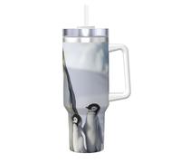 ZSUUGJ Penguin Family - Vaso aislado de 40 onzas con asa y tapa con pajilla, taza de viaje, taza de café, botella de agua reutilizable, ideal para coche, trabajo, regalo