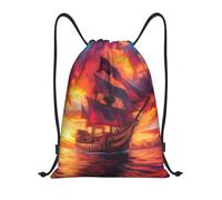ZSUUGJ Pirate Ship In The Sunset - Mochila ligera con cordón para gimnasio, viajes, fitness, yoga, playa, Negro, S