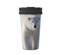 ZSUUGJ Polar Bear - Taza de café aislada con anillo de transporte retráctil, tapa a prueba de fugas de una sola presión, taza térmica de viaje de acero inoxidable 304