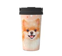 ZSUUGJ Pomeranians Dog Carry - Taza de café aislada con anillo de transporte retráctil, tapa a prueba de fugas de una sola presión, taza térmica de viaje de acero inoxidable 304