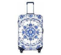ZSUUGJ Protector de equipaje elástico con flores azules y blancas, a prueba de polvo y resistente a los arañazos, se adapta a maletas de 18 a 32 pulgadas, Black, S