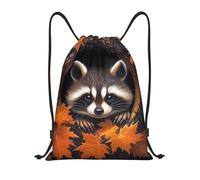 ZSUUGJ Raccoon In The Fall Tree Hole - Mochila ligera con cordón para viajes, fitness, yoga, playa, Negro, S
