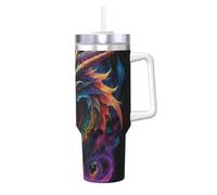 ZSUUGJ Rainbow Flame Dragon - Vaso aislado de 40 onzas con asa y tapa con pajilla, taza de viaje, taza de café, botella de agua reutilizable, ideal para coche, trabajo, regalo