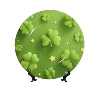 ZSUUGJ Relief Clover - Plato decorativo de porcelana china con soporte y gancho, adorno de pared y mesa, ideal para sala de estar, estudio, 8 pulgadas/10 pulgadas