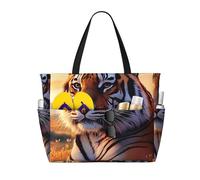 ZSUUGJ Rising Sun Tiger - Bolsa de playa extragrande con bolsillos con cremallera, impermeable, a prueba de arena, para piscina, picnic, gimnasio y viajes