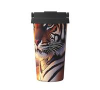 ZSUUGJ Rising Sun Tiger - Taza de café aislada con anillo de transporte retráctil, tapa a prueba de fugas de una sola presión, taza térmica de viaje de acero inoxidable 304