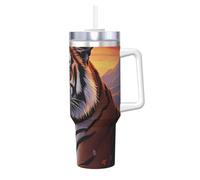 ZSUUGJ Rising Sun Tiger - Vaso de acero inoxidable aislado de 1,2 l con asa, taza de viaje con tapa para bebidas frías y calientes, adecuado para el hogar, la oficina y el coche