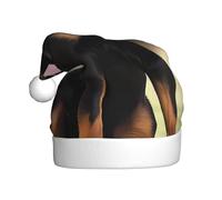 ZSUUGJ Rottweiler - Gorro de Papá Noel de felpa para adultos, sombrero de vacaciones suave con ribete blanco y pompón, accesorio festivo reutilizable para el hogar, la oficina y la fiesta