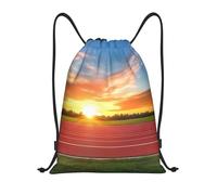 ZSUUGJ Running Track - Mochila ligera con cordón y diseño de puesta de sol para viajes, fitness, yoga, playa, Negro, S