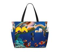 ZSUUGJ Sea Turtles - Bolsa de playa extragrande con bolsillos con cremallera, impermeable, a prueba de arena, para piscina, picnic, gimnasio y viajes