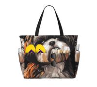 ZSUUGJ Shih Tzu Dog - Bolsa de playa extragrande con bolsillos con cremallera, impermeable, a prueba de arena, para piscina, picnic, gimnasio y viajes