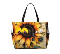 ZSUUGJ Sketch Of A Sunflower - Bolsa de playa extragrande con bolsillos con cremallera, impermeable, a prueba de arena, para piscina, picnic, gimnasio y viajes