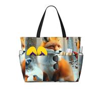 ZSUUGJ Snow Fox - Bolsa de playa extragrande con bolsillos con cremallera, impermeable, a prueba de arena, para piscina, picnic, gimnasio y viajes