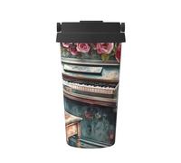 ZSUUGJ Taza de café aislada con anillo de transporte retráctil, tapa a prueba de fugas de una sola presión, acero inoxidable 304, taza térmica de viaje