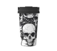 ZSUUGJ Taza de café aislada de esqueleto de Halloween con anillo de transporte retráctil, tapa a prueba de fugas de una sola presión, taza térmica de viaje de acero inoxidable 304