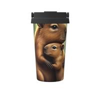 ZSUUGJ Taza de viaje portátil de acero inoxidable Capibara en el bosque para madre y bebé, vaso aislado para bebidas frías y calientes con tapa a prueba de fugas, taza de café apta para viajes en