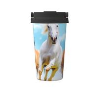 ZSUUGJ Taza de viaje portátil de acero inoxidable con diseño de caballo corriendo, vaso aislado para bebidas frías y calientes con tapa a prueba de fugas, taza de café apta para viajes al aire libre