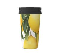 ZSUUGJ Taza de viaje portátil de acero inoxidable con diseño de limones de acuarela, vaso aislado para bebidas frías y calientes con tapa a prueba de fugas, taza de café apta para viajeros para