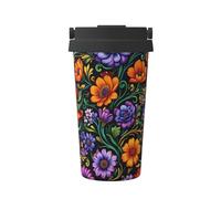 ZSUUGJ Taza de viaje portátil de acero inoxidable con diseño floral vibrante, vaso aislado para bebidas frías y calientes con tapa a prueba de fugas, taza de café apta para viajes al aire libre