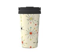 ZSUUGJ Taza de viaje portátil de acero inoxidable retro atómica de mediados de siglo de los años cincuenta, vaso aislado para bebidas frías y calientes con tapa a prueba de fugas, taza de café apta