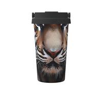 ZSUUGJ Tiger Carry - Taza de café aislada con anillo de transporte retráctil, tapa a prueba de fugas de una sola presión, taza térmica de viaje de acero inoxidable 304
