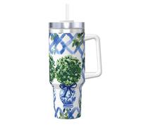 ZSUUGJ Topiary Chinoiserie - Tarro de jengibre de 40 onzas, vaso aislado con asa y tapa con pajilla, taza de viaje, taza de café, botella de agua reutilizable, ideal para coche, trabajo, regalo