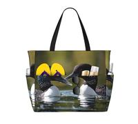 ZSUUGJ Two Loon Birds - Bolsa de playa extragrande con bolsillos con cremallera, impermeable, a prueba de arena, para piscina, picnic, gimnasio y viajes