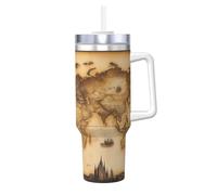 ZSUUGJ Vaso aislado de acero inoxidable con asa, diseño de mapa del mundo, 1,2 l, vaso de viaje con tapa para bebidas frías y calientes, adecuado para el hogar, la oficina y el coche