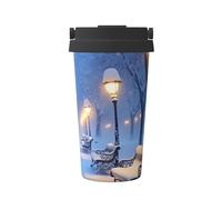 ZSUUGJ Winter Snow Falling in The Park - Taza de viaje portátil de acero inoxidable - Vaso aislado para bebidas frías y calientes con tapa a prueba de fugas, taza de café apta para viajeros para