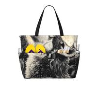 ZSUUGJ Wolf Golden Moon - Bolsa de playa extragrande con bolsillos con cremallera, impermeable, a prueba de arena, para piscina, picnic, gimnasio y viajes