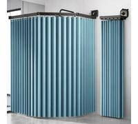 ZSWXF Barra de Cortina de Ducha Plegable con ventosas y Anillas, de Lino Resistente al Moho, Impermeable, a Prueba de Salpicaduras, en Forma de L/U, Escalera y Recta para baño,Blau,4Folds