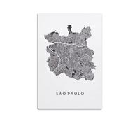ZSZWHJ Póster vintage de mapa en blanco y negro de América del Sur, Brasil, Sao Paulo, póster decorativo de lienzo para pared e impresión artística moderna para decoración de dormitorio familiar, 60 x